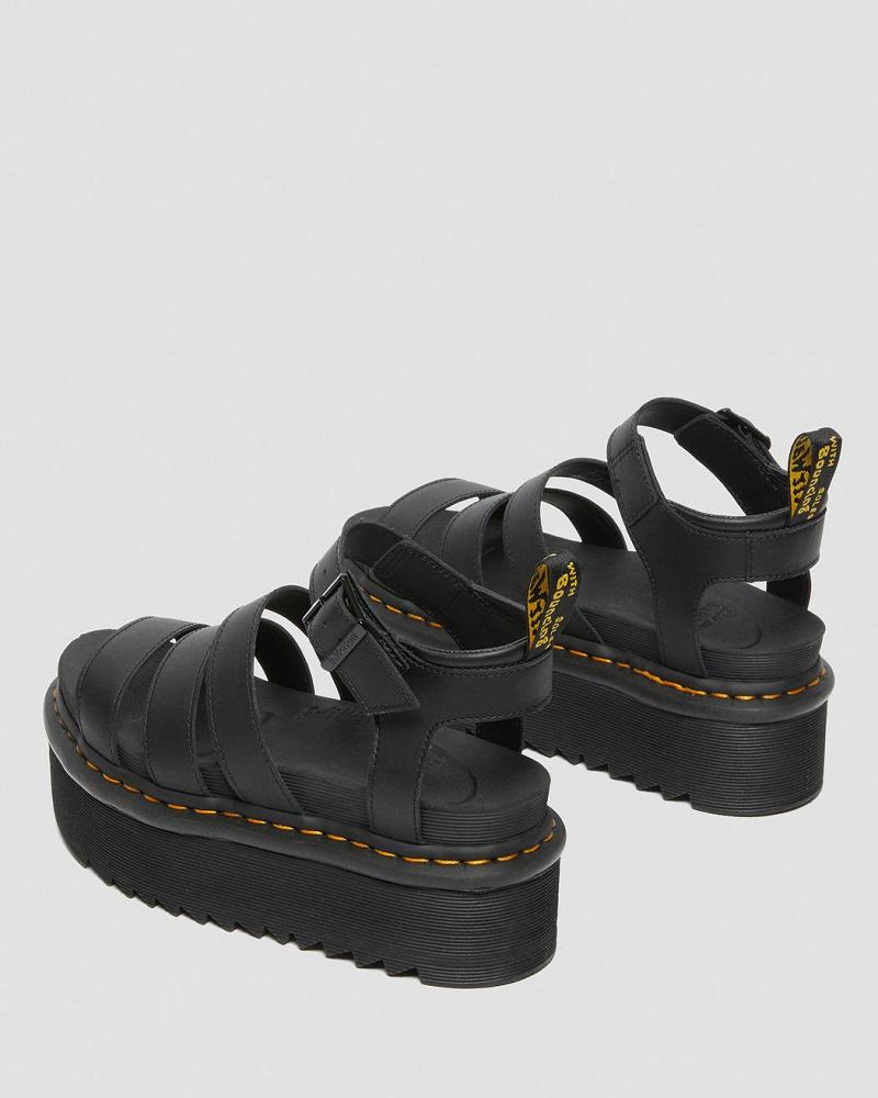 Women's Dr Martens Blaire Hydro Leather Platform Strap Sandals Black | AU 325MQZ